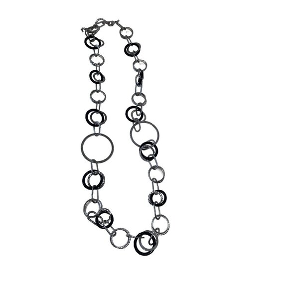 Chico's Textured Black & Silver Circle Signed 21" Link Necklace - Picture 6 of 10